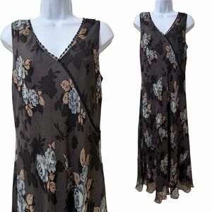 VTG Charter Club Y2K Floral Lace Trim Silk Midi Dress Size 10 Fairy‎ Whimsigoth